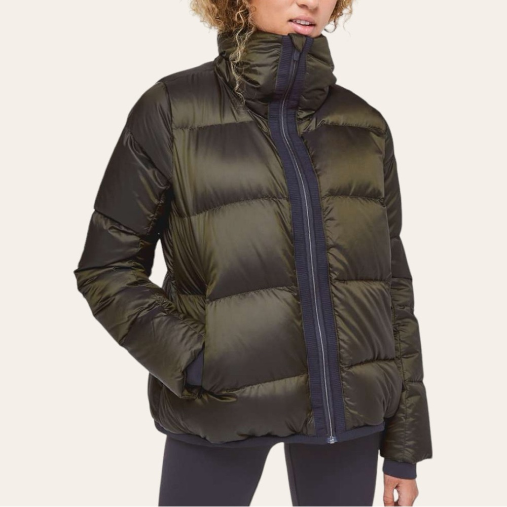 Lululemon Cloudscape Jacket Dark Olive Green Zip Up Down Filled Winter Size 8